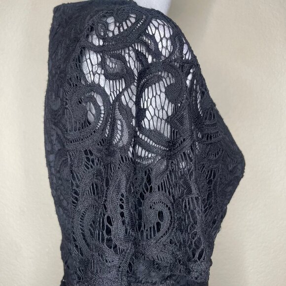 Boohoo Night Women's Black Puff Sleeve V-Neck Lace Midi Dress Size 8 Sexy - Picture 6 of 12